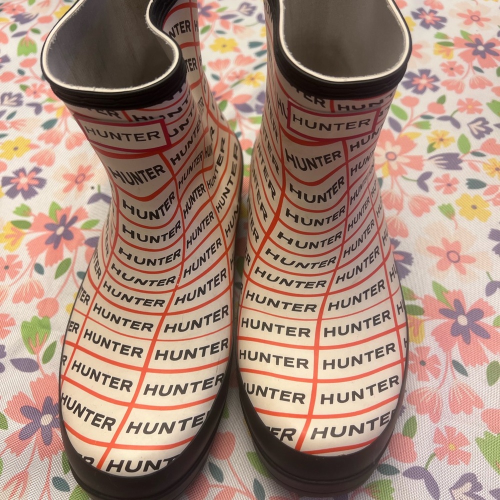 Hunter White and Black Rain Boots